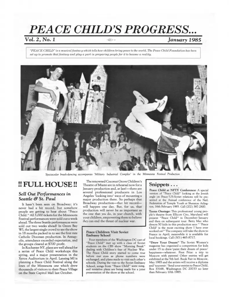 Peace Child Newsletter Jan 1985