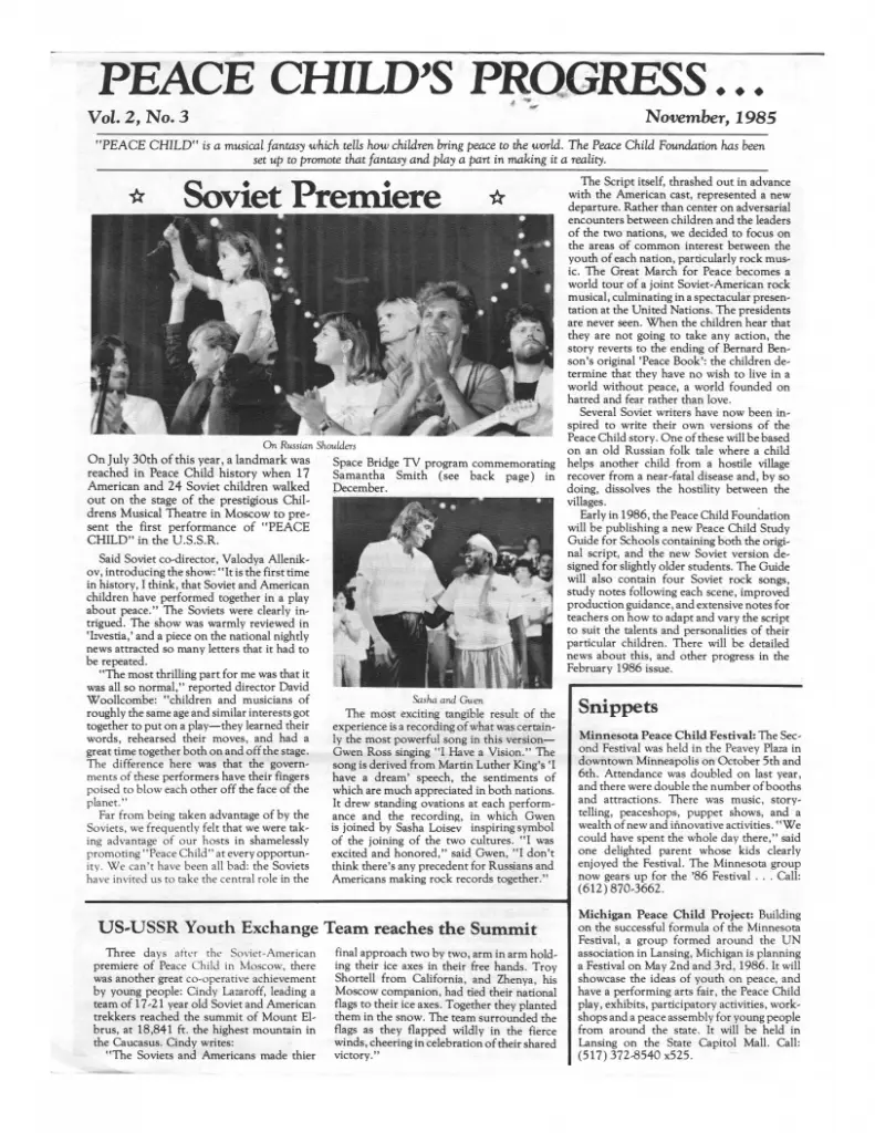 Peace Child Newsletter Nov 1985
