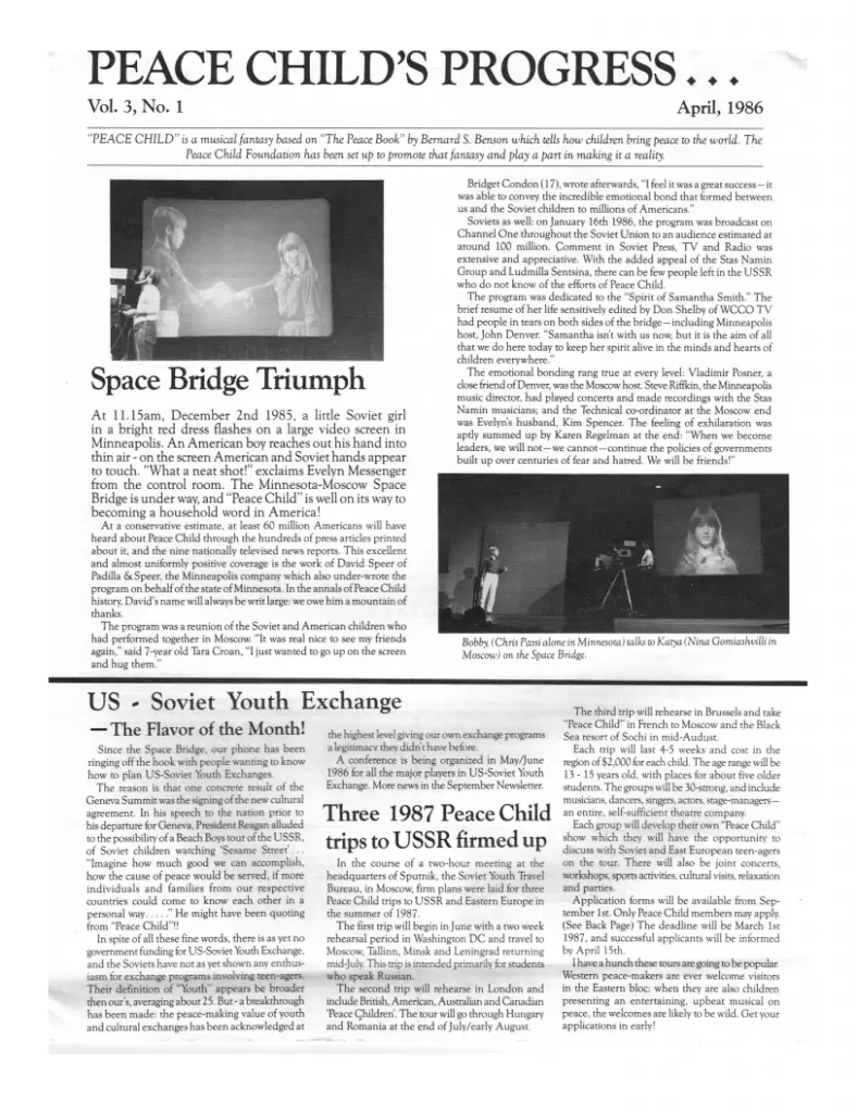 Peace Child Newsletter April 86
