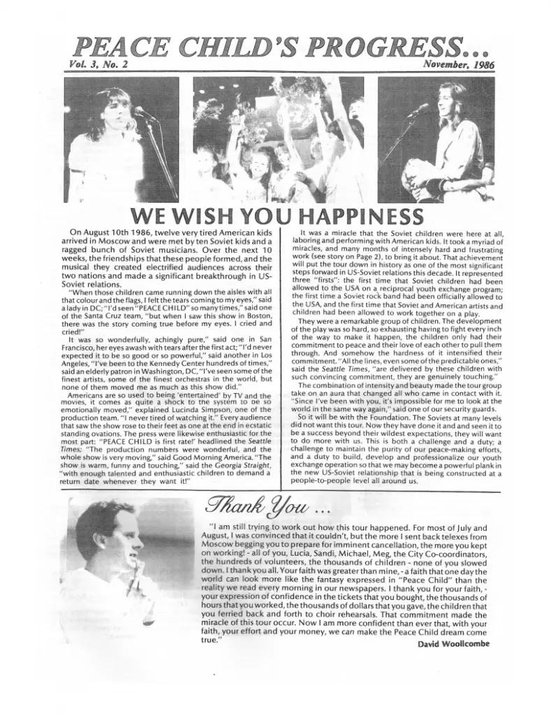 Peace Child Newsletter Nov 1986