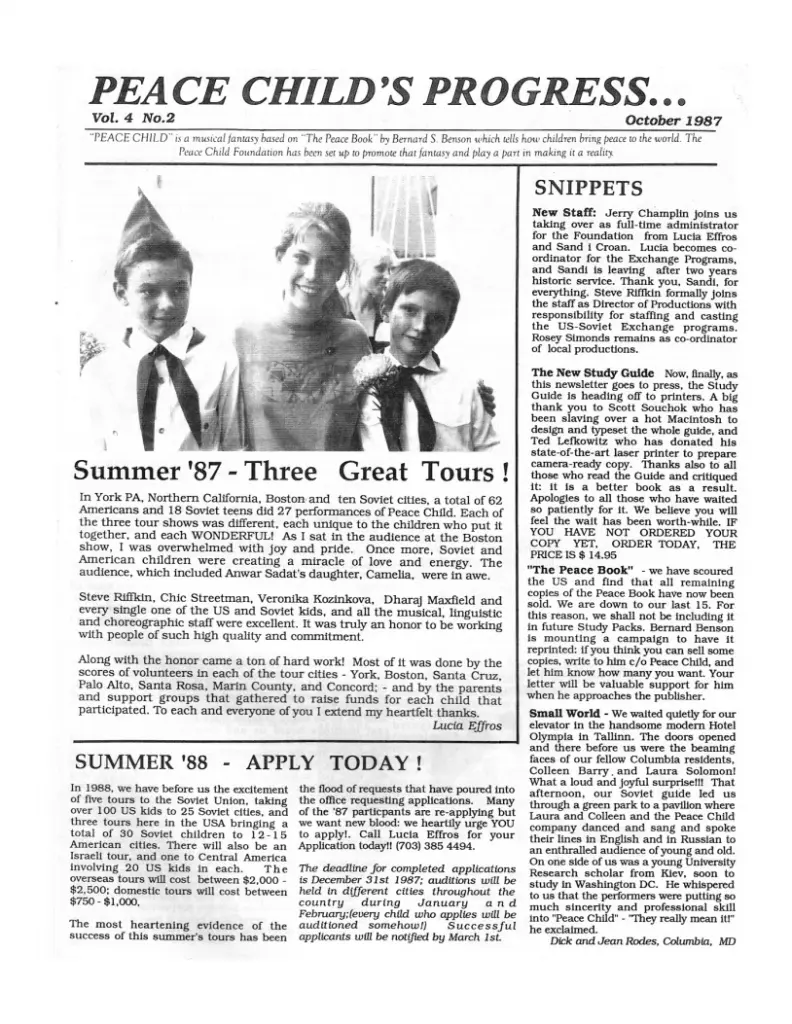 Peace Child Newsletter Oct 1987