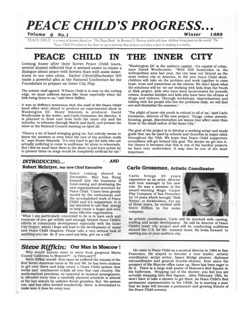 Peace Child Newsletter Winter 1989