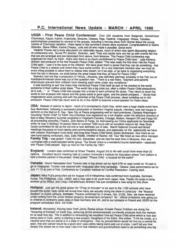Peace Child Newsletter April 1990